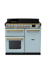 Rangemaster Estel Deluxe 100cm Electric Range Cooker with Induction Hob, Misty Blue/Antique Brass
