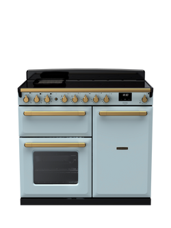 Rangemaster Estel Deluxe 100cm Electric Range Cooker with Induction Hob, Misty Blue/Antique Brass