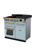 Rangemaster Estel Deluxe 100cm Electric Range Cooker with Induction Hob, Misty Blue/Antique Brass