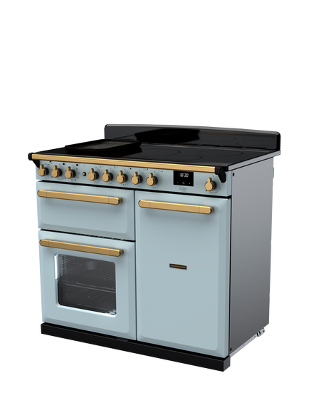 Rangemaster Estel Deluxe 100cm Electric Range Cooker with Induction Hob - view 2, Misty Blue/Antique Brass