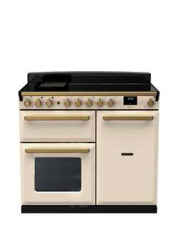 Rangemaster Estel Deluxe 100cm Electric Range Cooker with Induction Hob, Pale Cream/Antique Brass