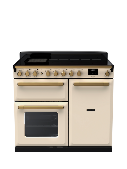 Rangemaster Estel Deluxe 100cm Electric Range Cooker with Induction Hob, Pale Cream/Antique Brass