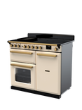 Rangemaster Estel Deluxe 100cm Electric Range Cooker with Induction Hob, Pale Cream/Antique Brass