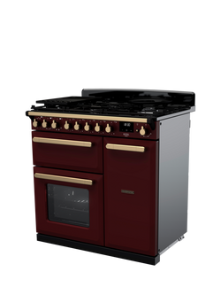 Rangemaster Edge Deluxe 90cm Dual Fuel Range Cooker with Gas Hob - view 2, Bordeaux/Antique Brass