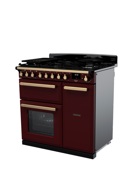 Rangemaster Edge Deluxe 90cm Dual Fuel Range Cooker with Gas Hob - view 2, Bordeaux/Antique Brass