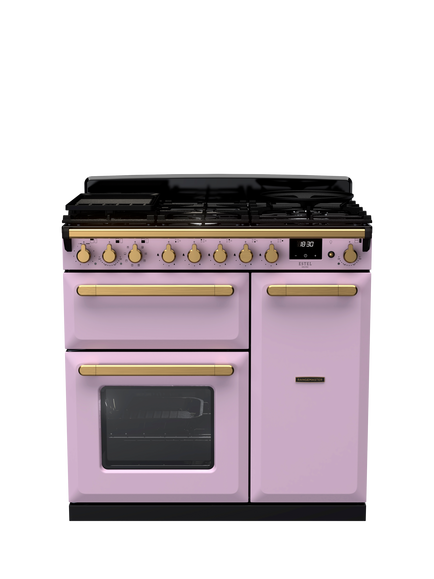 Rangemaster Edge Deluxe 90cm Dual Fuel Range Cooker with Gas Hob, Heather/Antique Brass