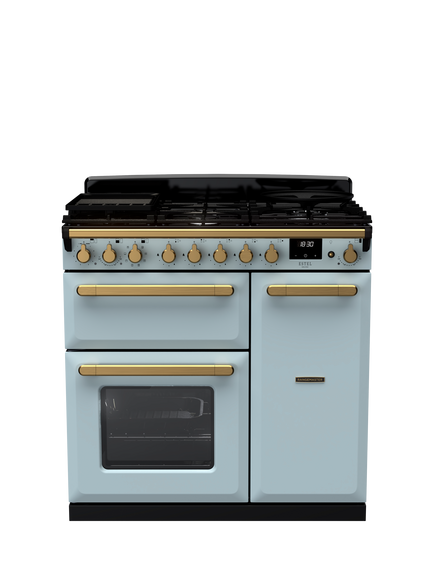 Rangemaster Edge Deluxe 90cm Dual Fuel Range Cooker with Gas Hob, Misty Blue
