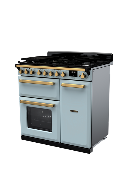 Rangemaster Estel Deluxe 90cm Dual Fuel Range Cooker with Gas Hob - view 2, Misty Blue