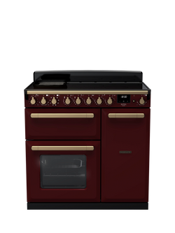 Rangemaster Estel Deluxe 90cm Electric Range Cooker with Induction Hob, Bordeaux/Antique Brass
