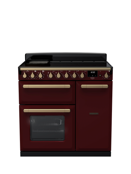 Rangemaster Estel Deluxe 90cm Electric Range Cooker with Induction Hob, Bordeaux/Antique Brass
