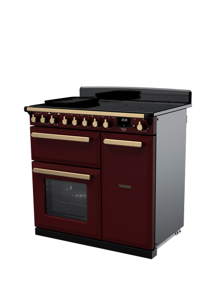 Rangemaster Estel Deluxe 90cm Electric Range Cooker with Induction Hob - view 2, Bordeaux/Antique Brass