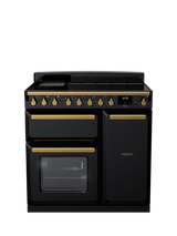Rangemaster Estel Deluxe 90cm Electric Range Cooker with Induction Hob, Black/Antique Brass