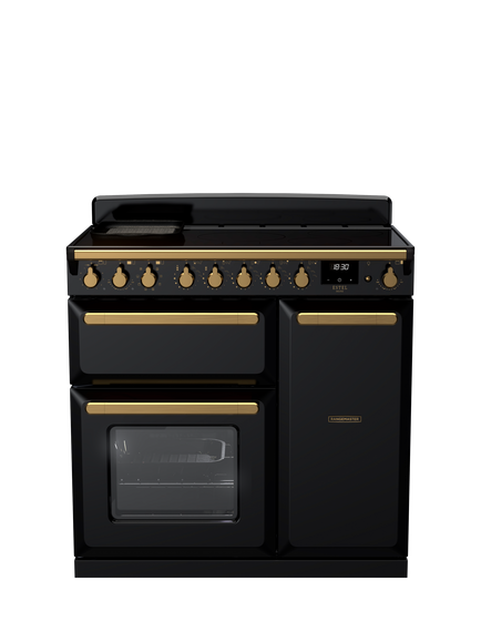 Rangemaster Estel Deluxe 90cm Electric Range Cooker with Induction Hob, Black/Antique Brass