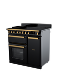 Rangemaster Estel Deluxe 90cm Electric Range Cooker with Induction Hob, Black/Antique Brass