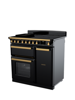 Rangemaster Estel Deluxe 90cm Electric Range Cooker with Induction Hob - view 2, Black/Antique Brass