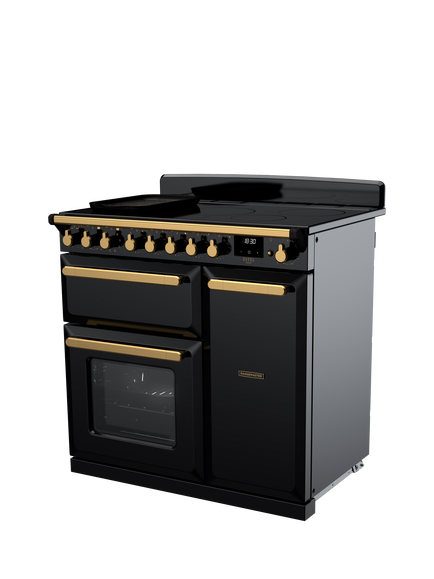Rangemaster Estel Deluxe 90cm Electric Range Cooker with Induction Hob - view 2, Black/Antique Brass