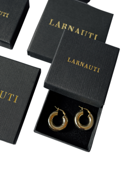 LARNAUTI Beaded Hoop Earrings, Yellow Gold - view 2, Yellow Gold