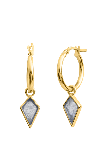 LARNAUTI Semi Precious Pyramid Hoop Earrings, Yellow Gold, Yellow Gold