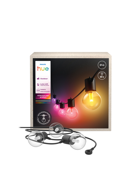 Philips Hue Festavia Outdoor White & Colour Gradient Globe String Lights, 21m, Black, Multi Multi
