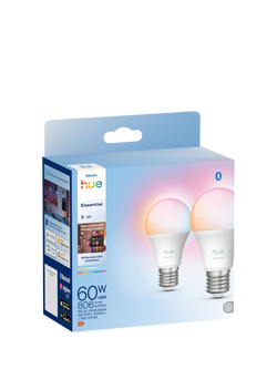 Philips Hue White & Colour Ambiance Essential E27 8W LED Smart Bulb, Pack of 2, Multi Multi