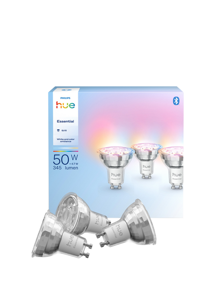 Philips Hue White & Colour Ambiance Essential GU10 4.7W LED Smart Bulb, Pack of 3, Multi Multi