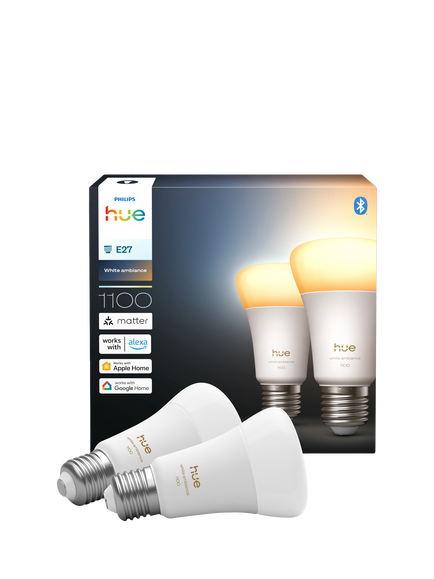 Philips Hue White Ambiance 1100 E27 Smart Bulb, Pack of 2, White Multi White