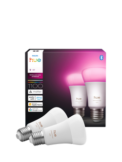 Philips Hue White & Colour Ambiance Wireless Lighting LED Colour Changing Light Bulb with Bluetooth & Matter Compatibility, A60 E27 Edison Screw Smart Bulb, Pack of 2, Multi Multi