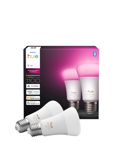 Philips Hue White & Colour Ambiance Wireless Lighting LED Colour Changing Light Bulb with Bluetooth & Matter Compatibility, A60 E27 Edison Screw Smart Bulb, Pack of 2, Multi Multi