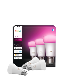 Philips Hue White & Colour Ambiance Wireless Lighting LED Colour Changing Light Bulb with Bluetooth & Matter Compatibility, A60 E27 Edison Screw Smart Bulb, Pack of 3, Multi Multi