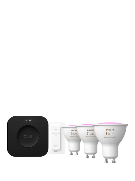Philips Hue White & Colour Ambiance LED Starter Kit Pro with 3 GU10 4.2W Smart Bulbs with Dimmer Switch & Bridge, Multi Multi