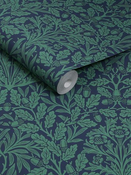 William Morris At Home Acorn Garden Wallpaper - view 2, Heritage Blue