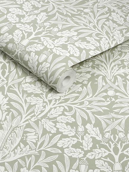 William Morris Acorn Wallpaper, Sage - view 2, Sage