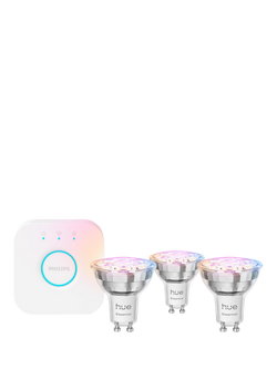 Philips Hue White & Colour Ambiance Essential Starter Kit with 3 Smart GU10 Light Bulbs & Bridge, Multi Multi