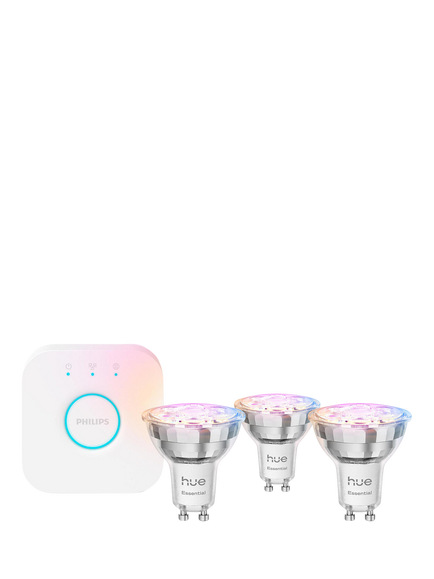 Philips Hue White & Colour Ambiance Essential Starter Kit with 3 Smart GU10 Light Bulbs & Bridge, Multi Multi