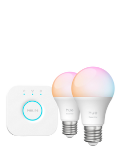 Philips Hue White & Colour Ambiance Essential Starter Kit with 2 Smart E27 Light Bulbs & Bridge
