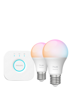 Philips Hue White & Colour Ambiance Essential Starter Kit with 2 Smart E27 Light Bulbs & Bridge, Multi Multi