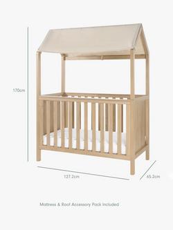 Tutti Bambini Casa 3-in-1 Cotbed with Pocket Sprung Mattress and Roof Accessory, Harvest Oak - view 2, Harvest Oak