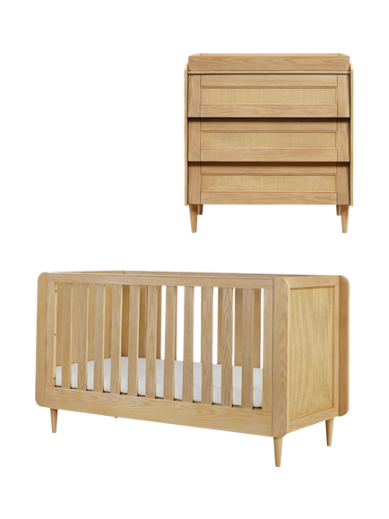 Tutti Bambini Japandi Cotbed and Changing Chest 2 Piece Set, Light Oak, Light Oak