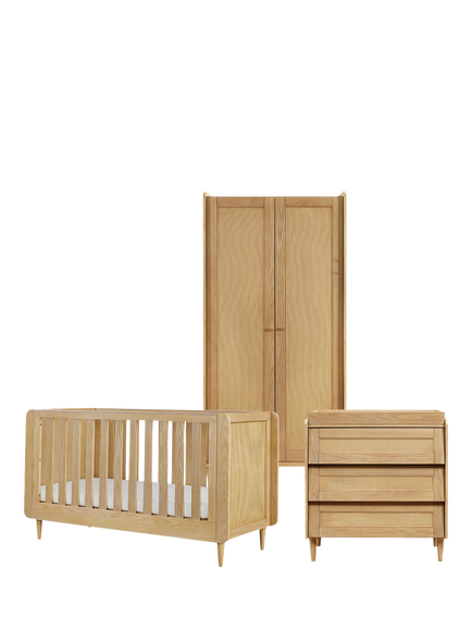Tutti Bambini Japandi Cotbed, Changing Chest Set and Wardrobe 3 Piece Room Set, Light Oak, Light Oak