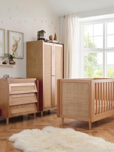 Tutti Bambini Japandi Cotbed, Changing Chest Set and Wardrobe 3 Piece Room Set, Light Oak - view 2, Light Oak