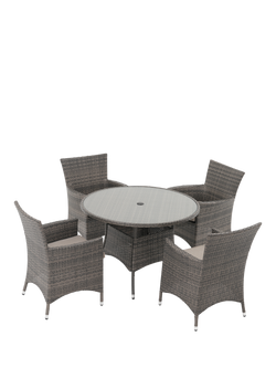 John Lewis Alora 4-Seater Round Garden Dining Table & Chairs Set, Grey, Grey