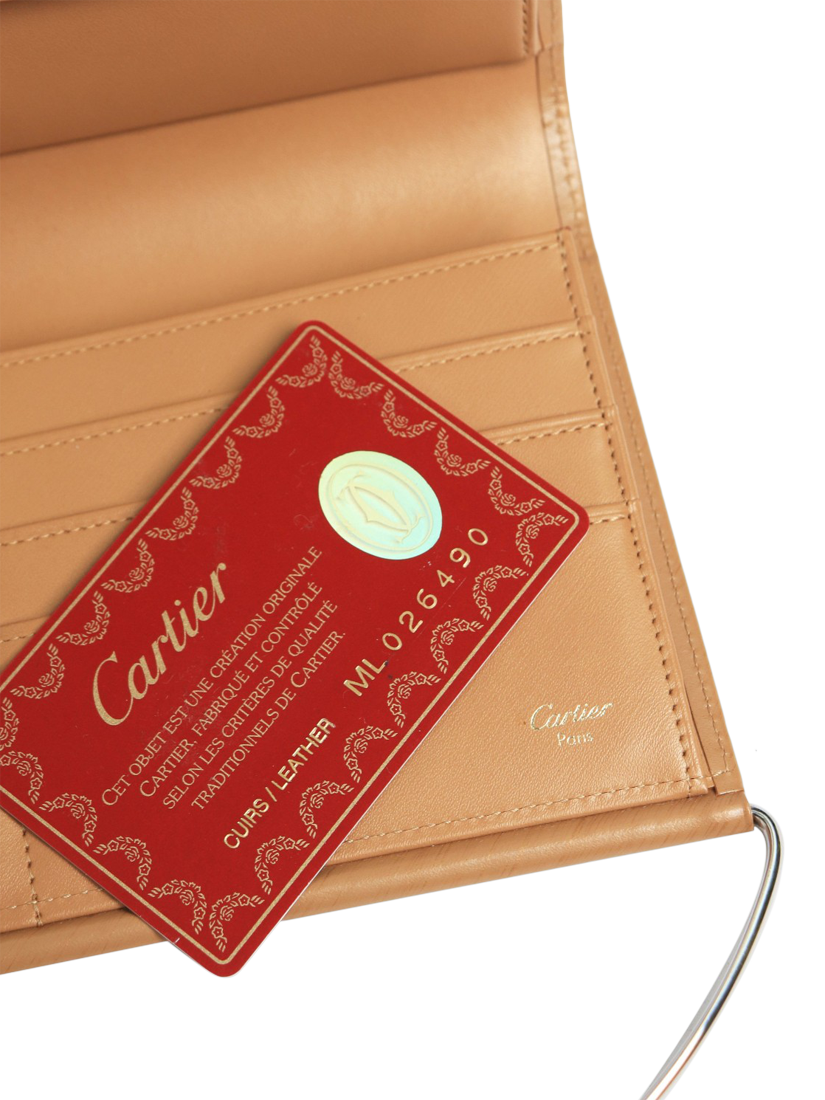 Product image 8 of 9, which shows Pre-loved Cartier Trinity Leather Clutch Bag, Tan