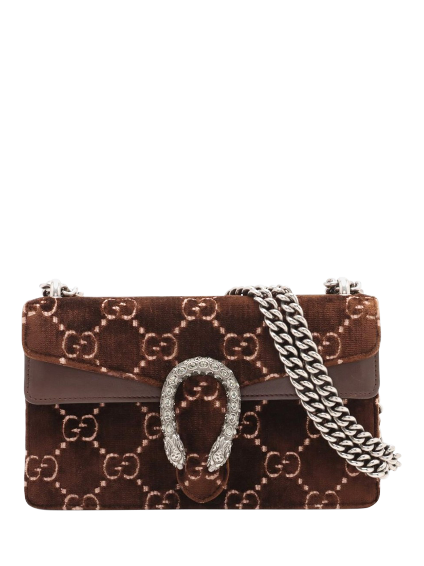 Pre-loved GUCCI Dionysus Velvet & Leather Chain Shoulder Bag, Brown