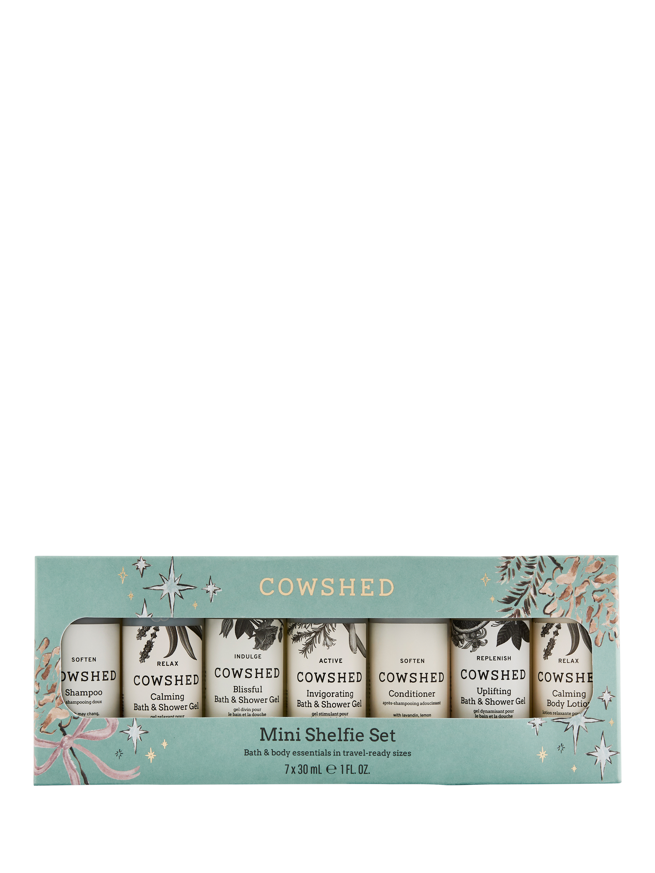 Product image 1 of 2, which shows Cowshed Mini Shelfie Bodycare Gift Set, 7 x 30ml