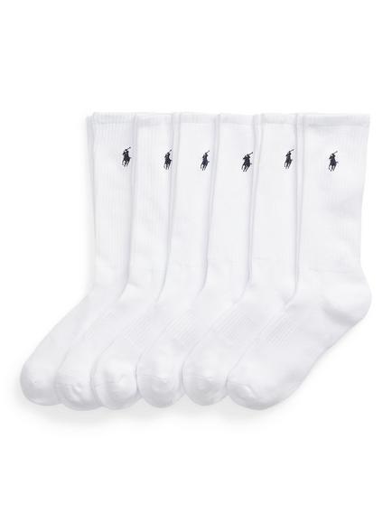 Ralph Lauren Polo Pony Cotton Blend Socks, Pack of 6, White White