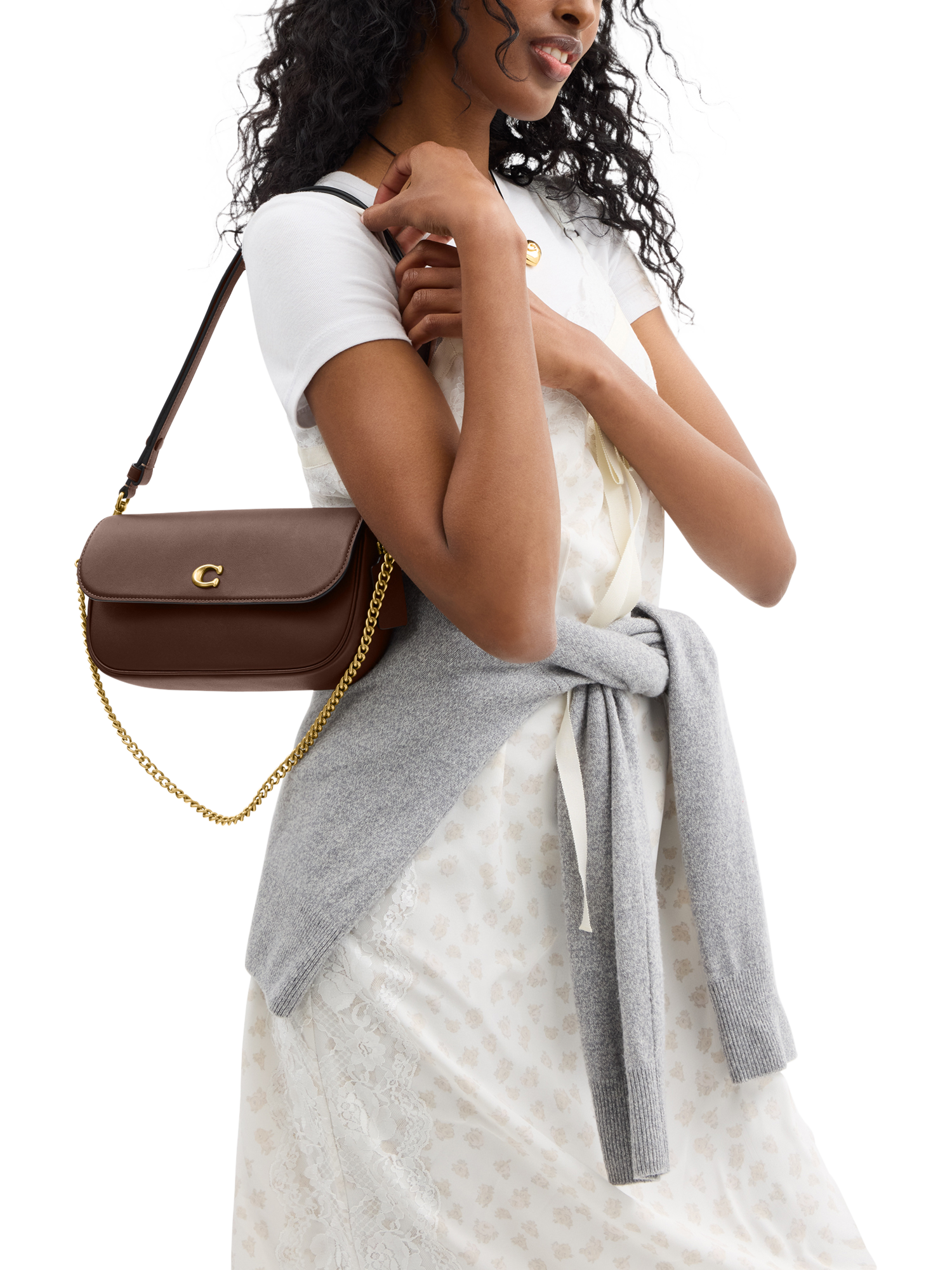 Product image 2 of 4, which shows Coach Brook Leather Flap Front Multiway Bag, B4/Maple