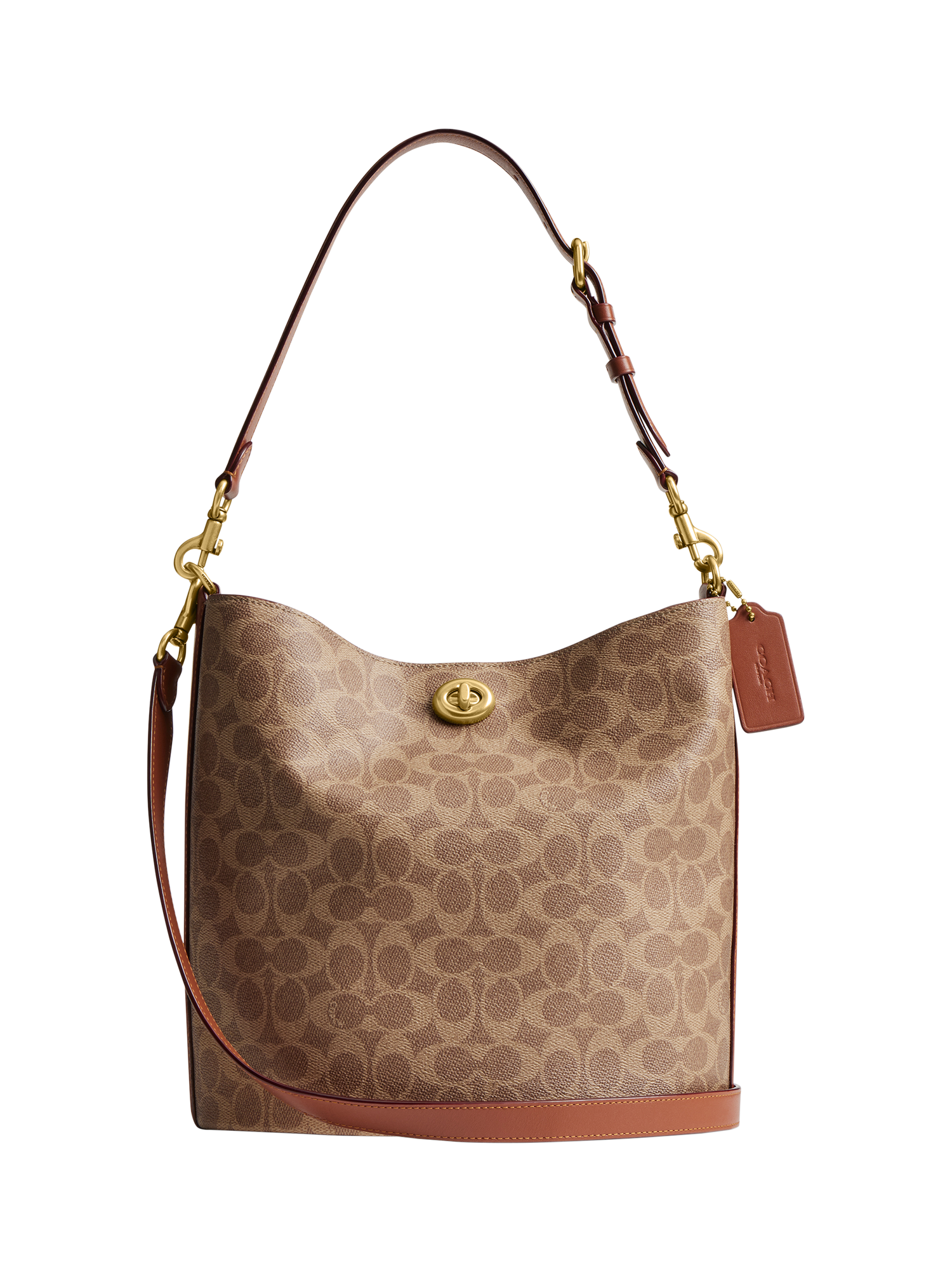 Product image 1 of 4, which shows Coach Signature Bucket Bag, Tan Caramel
