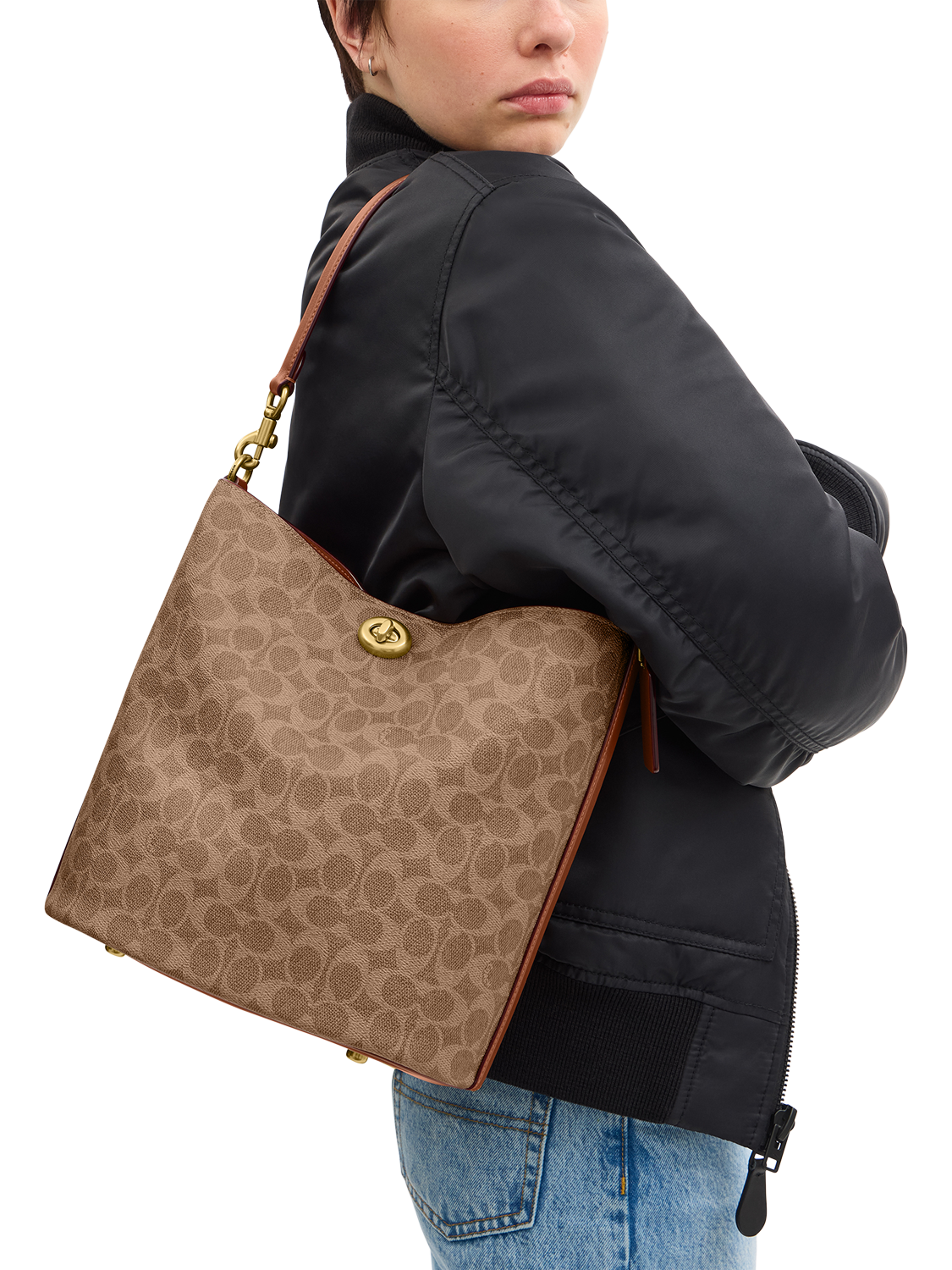Product image 2 of 4, which shows Coach Signature Bucket Bag, Tan Caramel