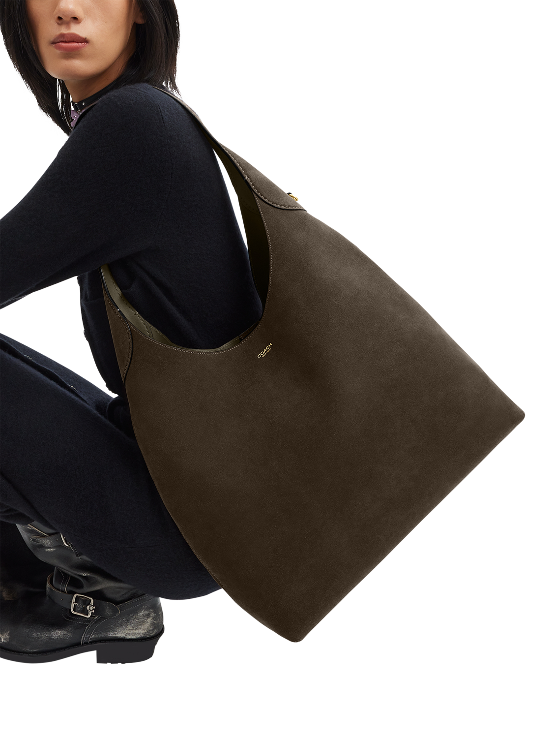 Product image 2 of 4, which shows Coach Brooklyn 39 Suede Shoulder Bag, Olive