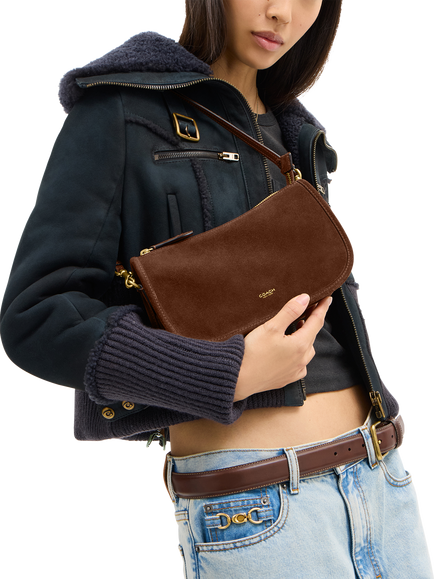 Coach Waverly Suede Shoulder Bag, Warm Brown - view 2, B4/Warm Brown